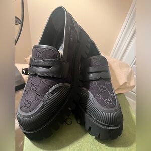 Gucci Black Monogram Men's Slip-On Loafers